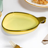 Elegant Cream Ceramic Deep Triangular Platter – Gold Rim & Hook Handle, 24cm